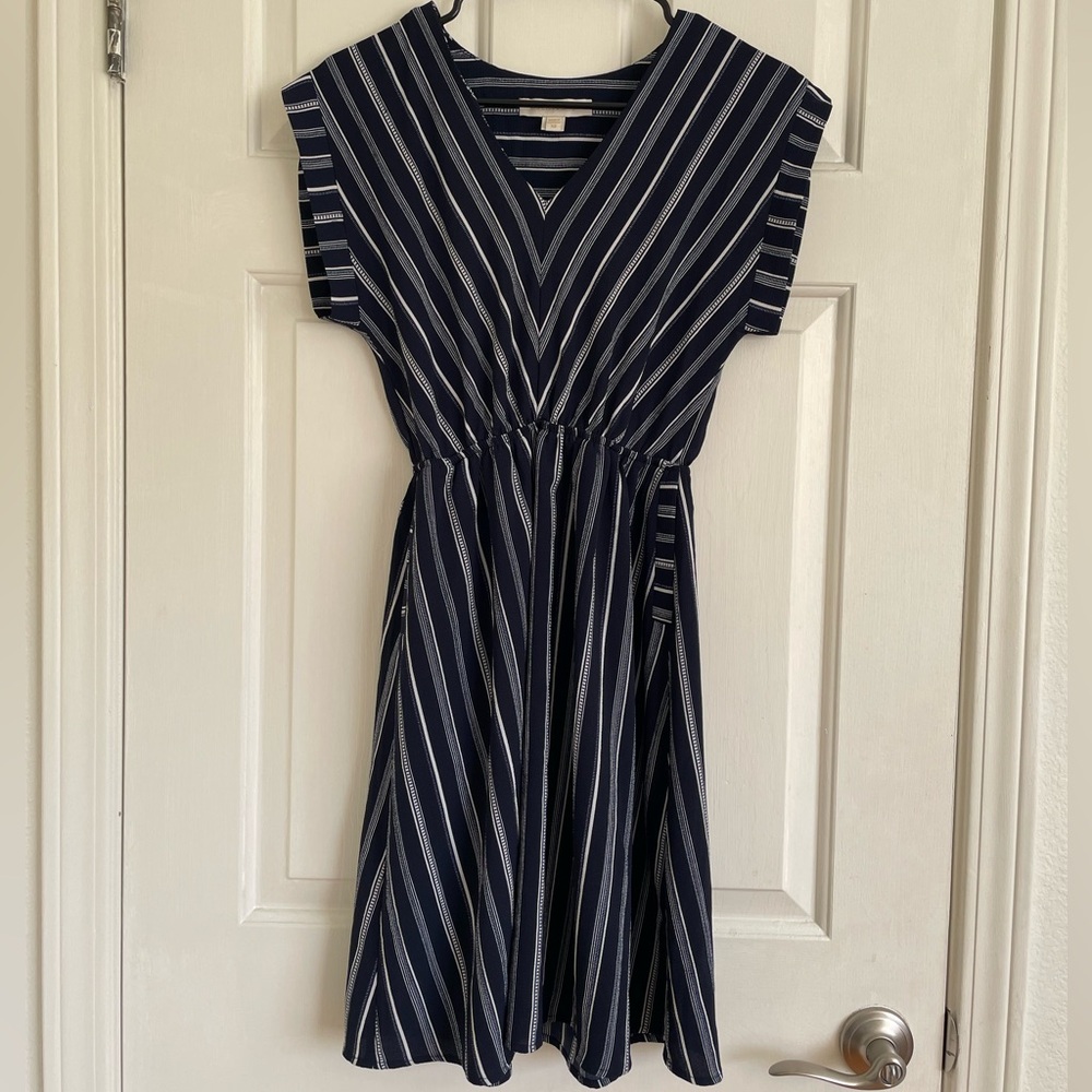 Chic Navy and White Striped Midi Dress